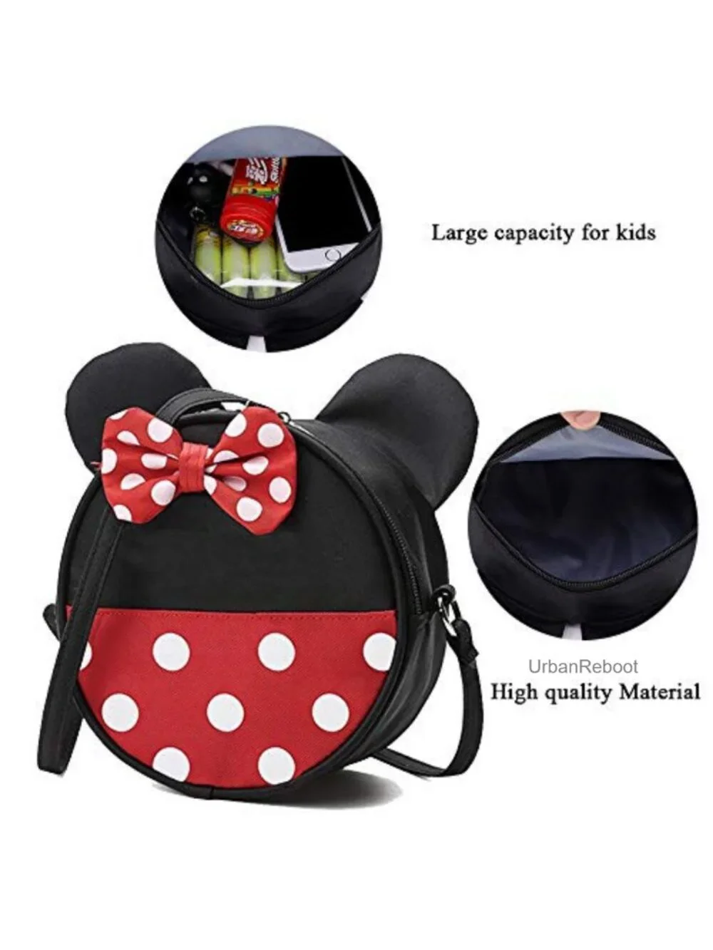 Girls Canvas Crossbody Purse Mouse Ears Adjustable Strap Mini Bag